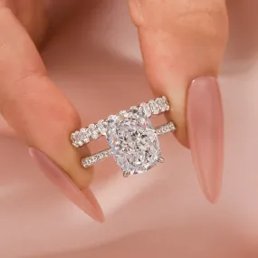 Louily 5.5 Carat Cushion Cut Wedding Ring Set With Oval Cut Wide Wedding Band Glamorous Jewelry Sophisticated Shape