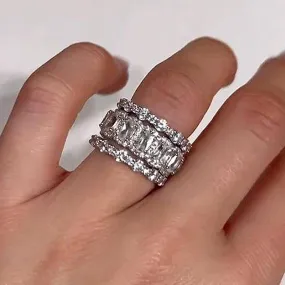 Louily Attractive Cushion Cut 3PC Wedding Band Set For Women In Sterling Silver Elegant Details