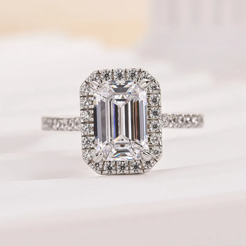 Louily Attractive Halo Emerald Cut Engagement Ring Luxe style Lively Detail