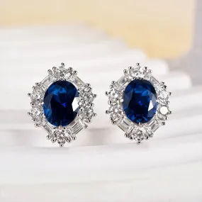 Elegant Look Louily Blue Stone Halo Oval Cut Women's Earrings