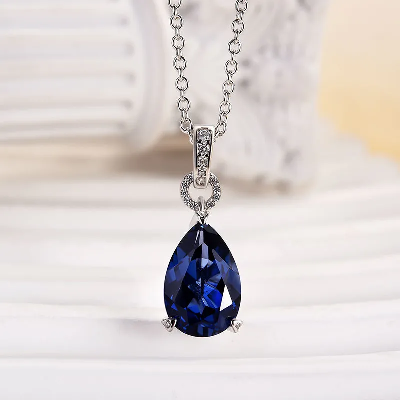 Louily Blue Stone Pear Cut Necklace Flawless Radiance Luminous Sparkle