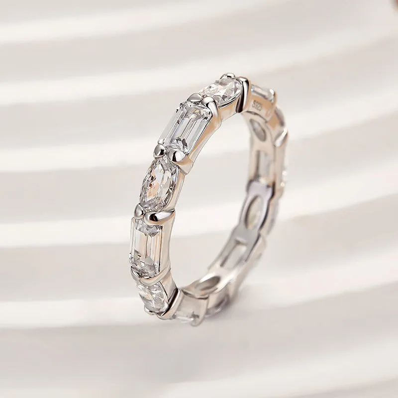 festival look Louily Chic Emerald Cut & Oval Cut Eternity Wedding Band for Women