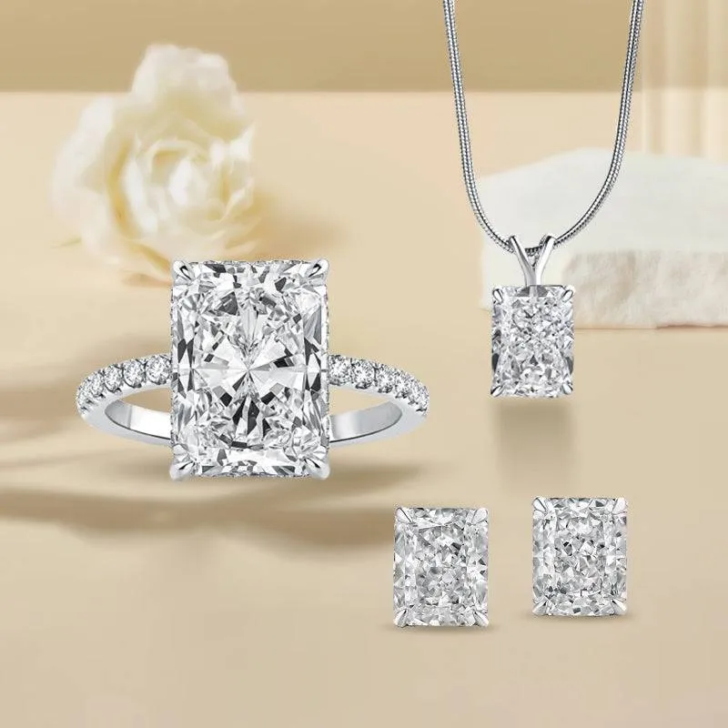 Louily Classic Crushed Ice Radiant Cut 3PC Jewelry Set Refined Charm Handcrafted Detail