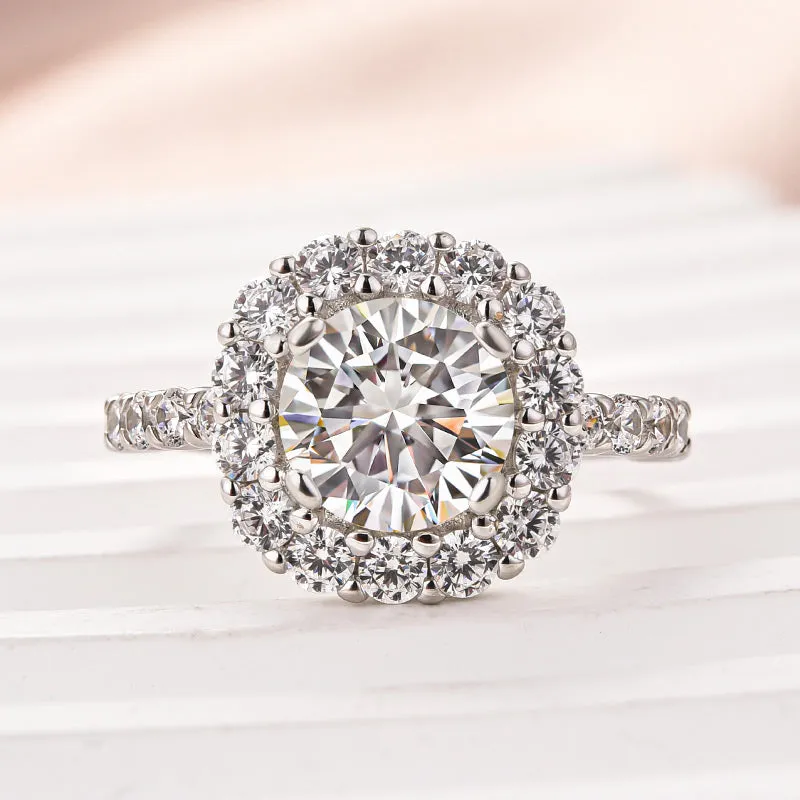 Louily Classic Moissanite 2.0 Carat Halo Round Cut Promise Ring High-Quality Piece