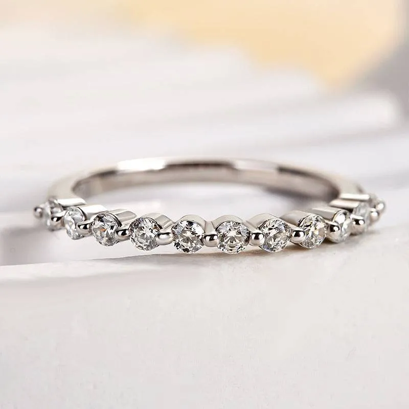 Fashionable Edge Radiant Craft Louily Classic Round Cut Half Eternity Thin Women's Wedding Band