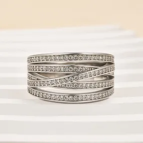 Sleek Glow bright light Louily Dainty X Criss Cross Wedding Band For Women In Sterling Silver