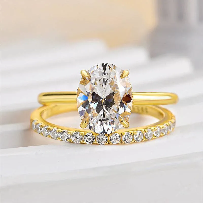 Sparkling Edge Party Design Louily Dainty Yellow Gold Oval Cut Wedding Ring Set