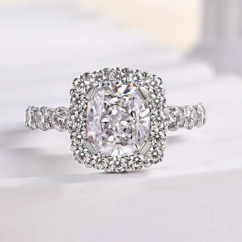 Anniversary Gift Delicate Sparkle Louily Desirable Halo Crushed Ice Cushion Cut Engagement Ring