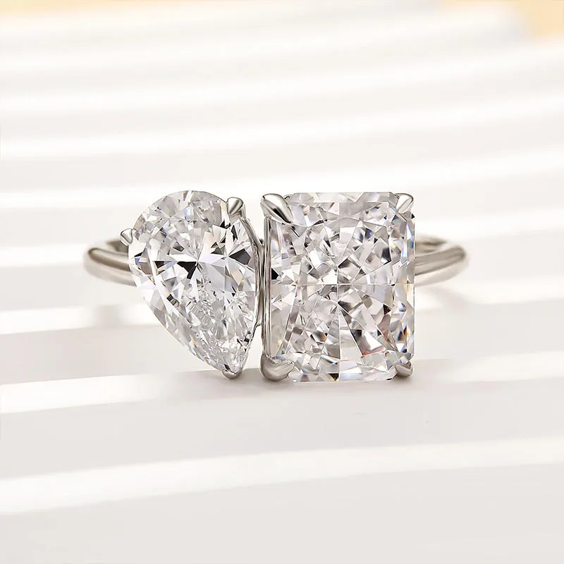 Gifting Moment Louily Double Stones Radiant & Pear Cut Engagement Ring In Sterling Silver