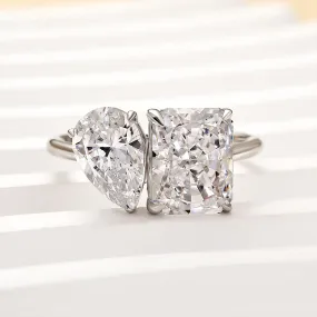 Dazzling Detail Distinctive Touch Louily Double Stones Radiant & Pear Cut Engagement Ring In Sterling Silver