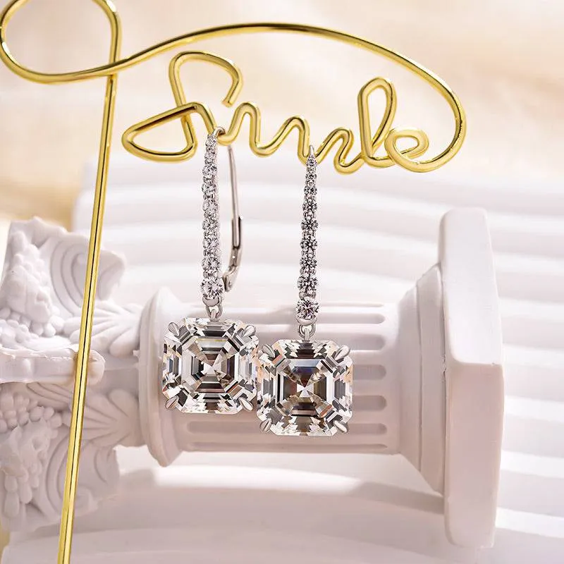 Louily Elegant Asscher Cut Women's Earrings In Sterling Silver Zoom Focus