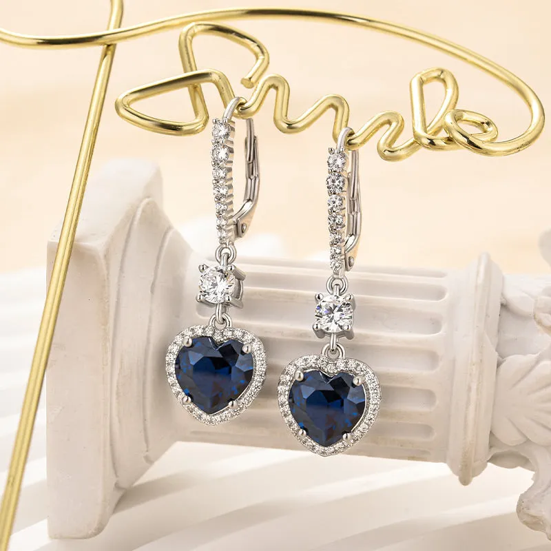 Louily Elegant Blue Stone Heart Cut Women's Earrings Monochrome Look Crisp Detail