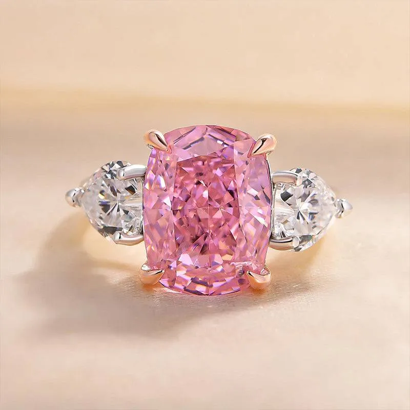 Elegant Jewelry Stylish Finish Louily Elegant Cushion Cut Three Stone Pink Sapphire Engagement Ring In Sterling Silver