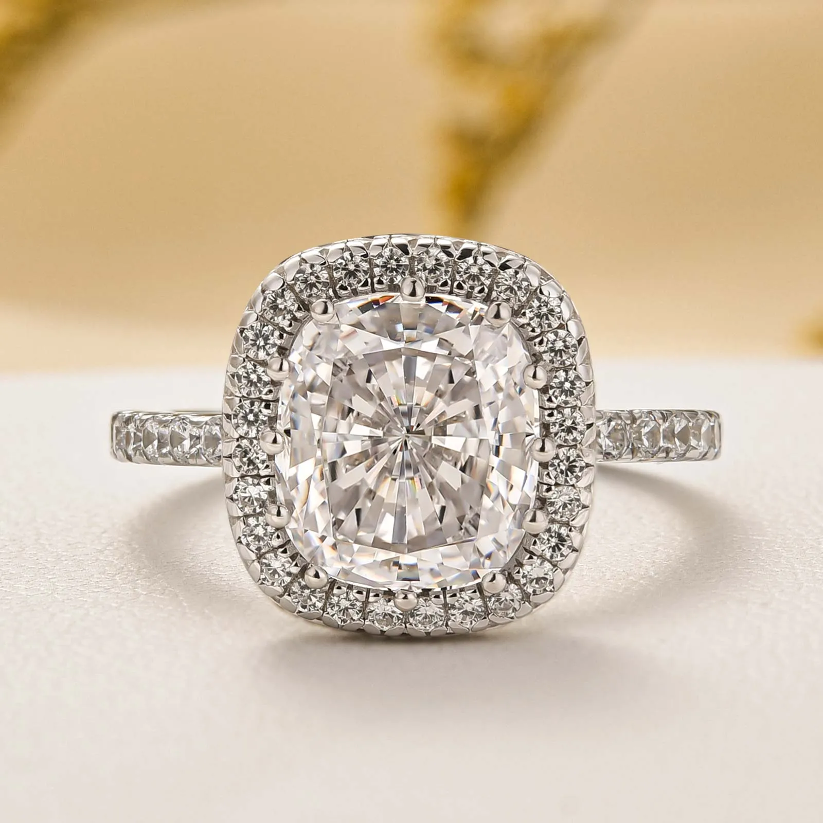 Gift Box Wedding accessory Louily Elegant Halo Cushion Cut Engagement Ring In Sterling Silver