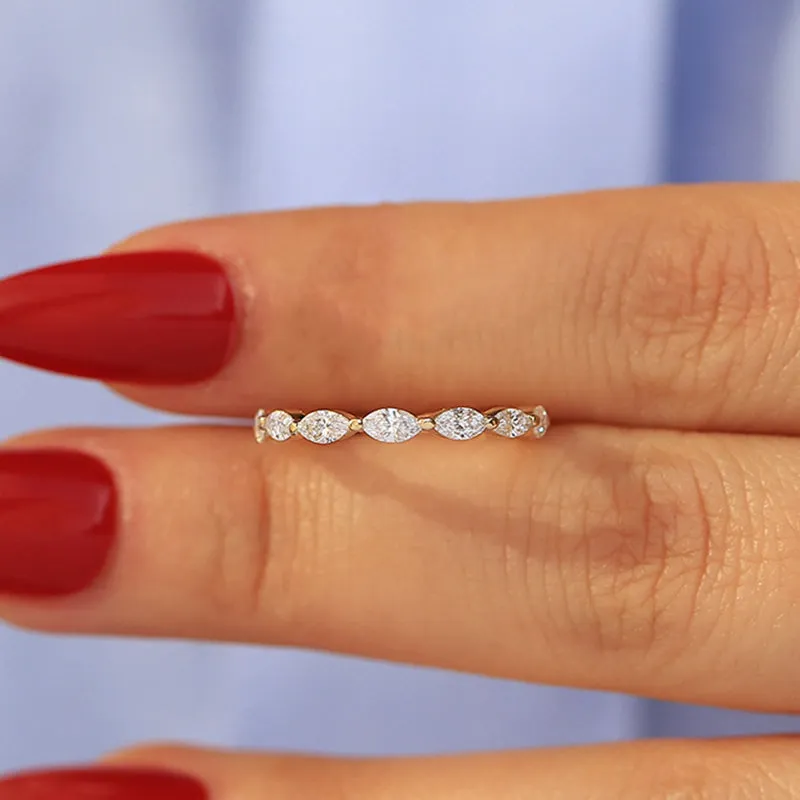 Soft Match Louily Elegant Marquise Cut Diamond Women's Wedding Band In Sterling Silver