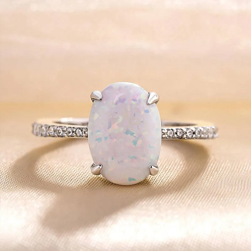 Louily Elegant Oval Cut Opal Stone Engagement Ring In Sterling Silver Vogue Design True Shine