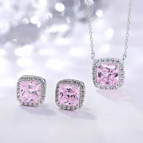 Louily Elegant Pink Sapphire Simulated Diamond 2PC Jewelry Set In Sterling Silver Airy Light Classic Craftwork