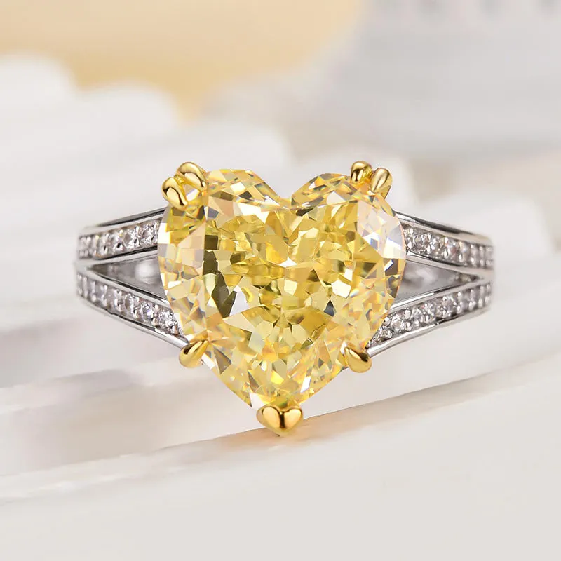 Louily Exquisite Yellow Stone Heart Cut Two Tone Engagement Ring Timeless Look Design
