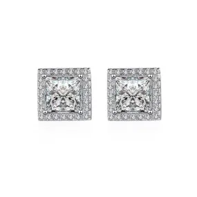 Louily Fashion Halo Square Princess Cut Stud Earrings In Sterling Silver Style Pop Autumn Accent
