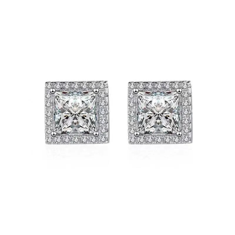 Louily Fashion Halo Square Princess Cut Stud Earrings In Sterling Silver Style Pop Autumn Accent