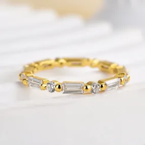 Balanced Highlight Sculpted Accent Louily Fashion Yellow Gold Emerald & Round Cut Diamond Wedding Band In Sterling Silver