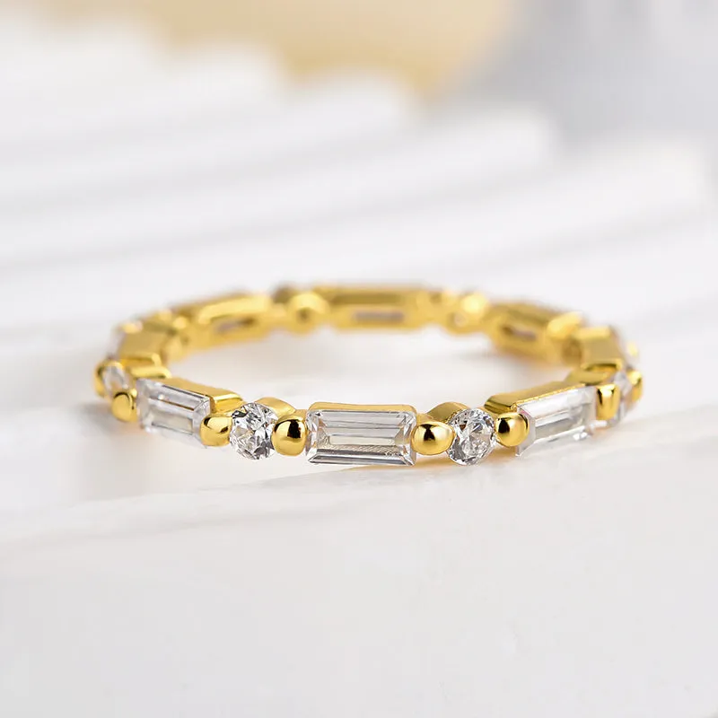 Louily Fashion Yellow Gold Emerald & Round Cut Diamond Wedding Band In Sterling Silver Fall Vibes