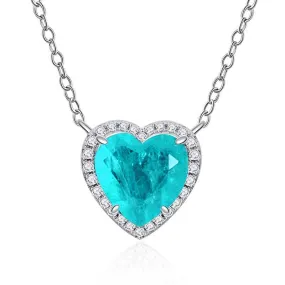 Shiny Edge Louily Halo Heart Cut Aquamarine Blue Necklace For Women In Sterling Silver