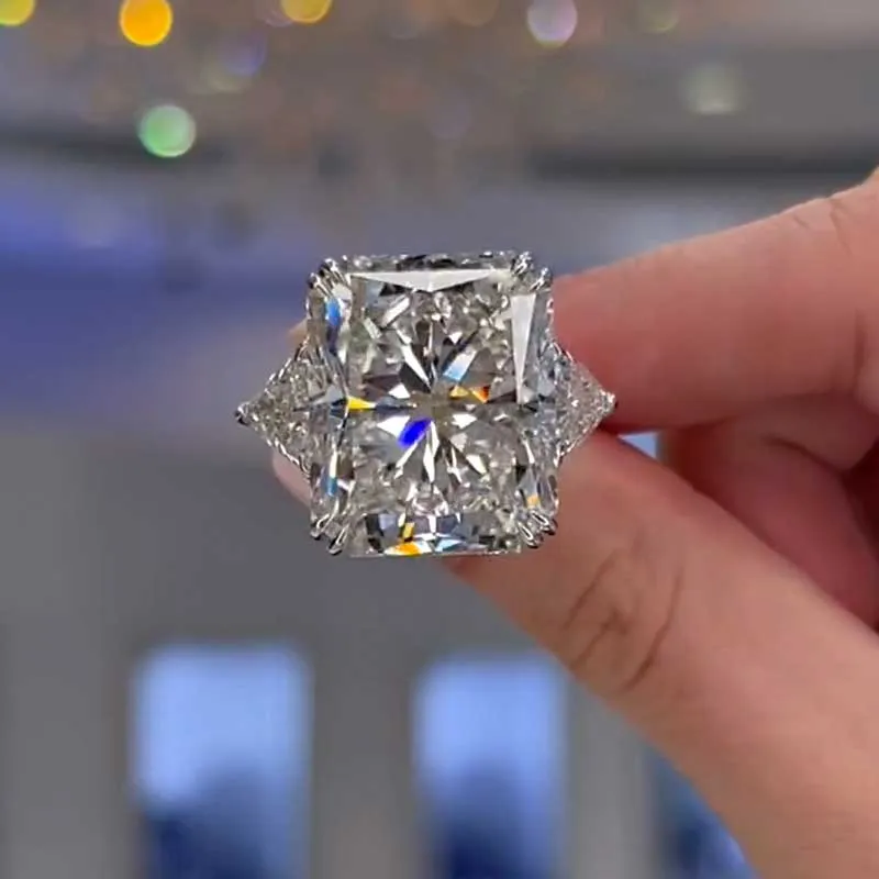 Louily Honorable Radiant & Triangle Cut Three Stone Engagement Ring Trendy Look