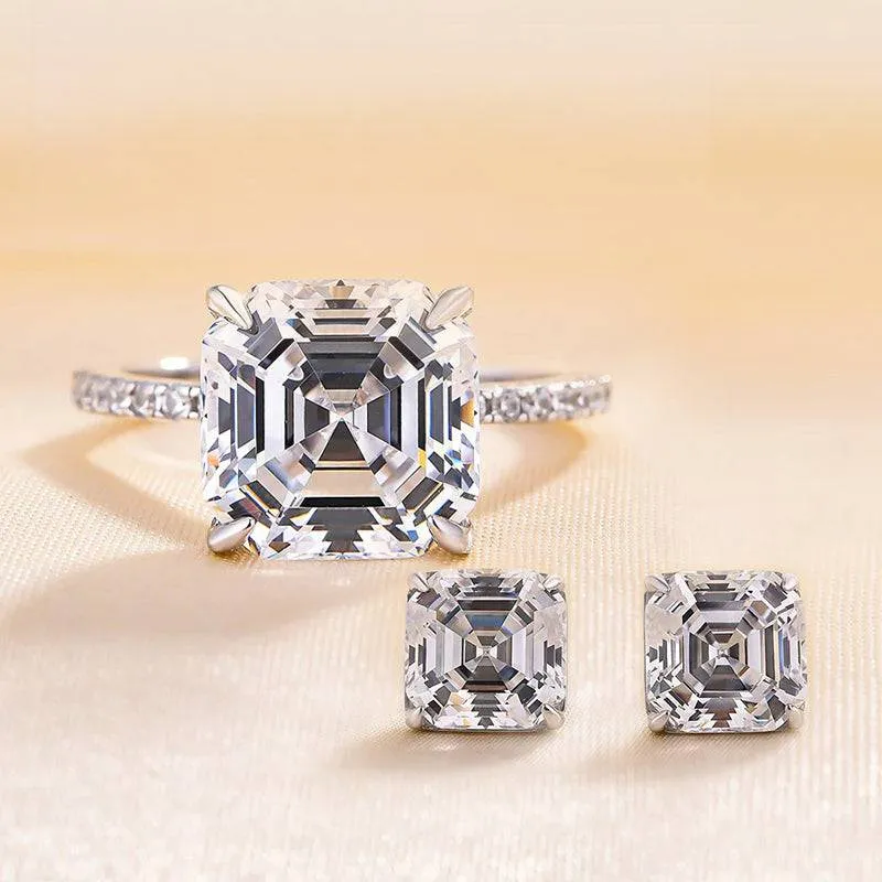 Linear Form Refined Highlight Louily Lovely Asscher Cut 2PC Jewelry Set