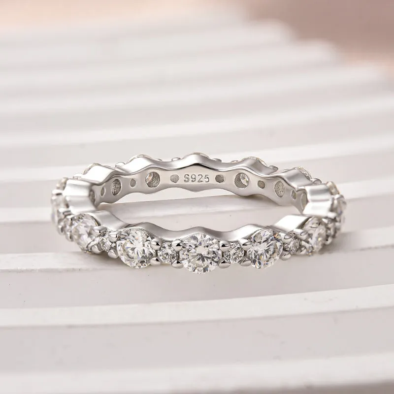 Louily Lovely Moissanite Round Cut Women's Wedding Band In Sterling Silver Custom Touch Allure Finish