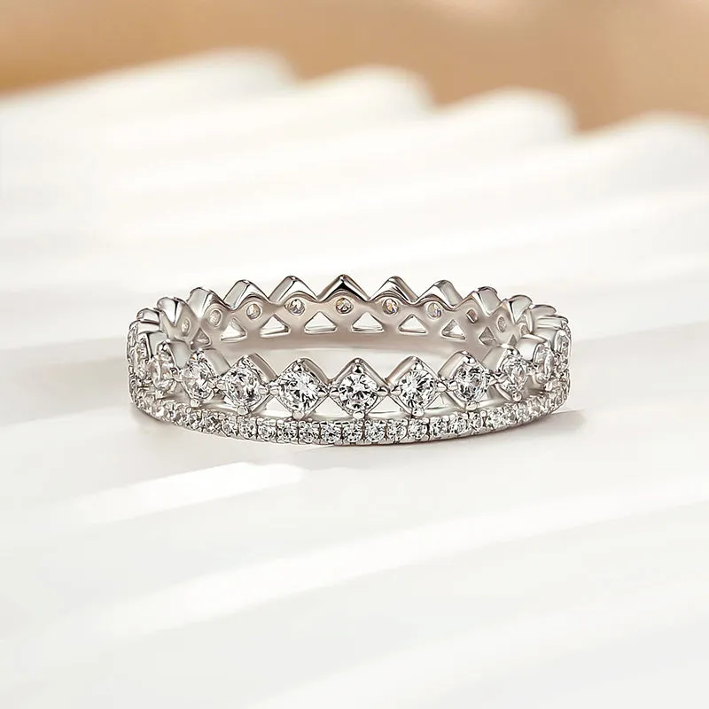 Perfect Match Elegant Accent Louily Lovely Yellow Gold Two Rows Round Cut Wedding Band In Sterling Silver