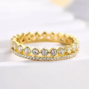 Daily Look Louily Lovely Yellow Gold Two Rows Round Cut Wedding Band In Sterling Silver