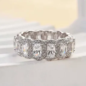 Louily Luxurious Halo Cushion Cut Wide Wedding Band For Women In Sterling Silver Classic Gift