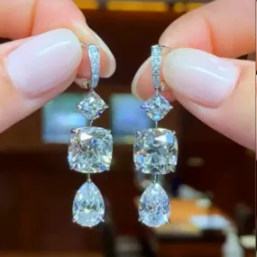 Louily Luxurious Pear Cut & Cushion Cut White Stone Drop Earrings Anniversary Gift Luxury Form