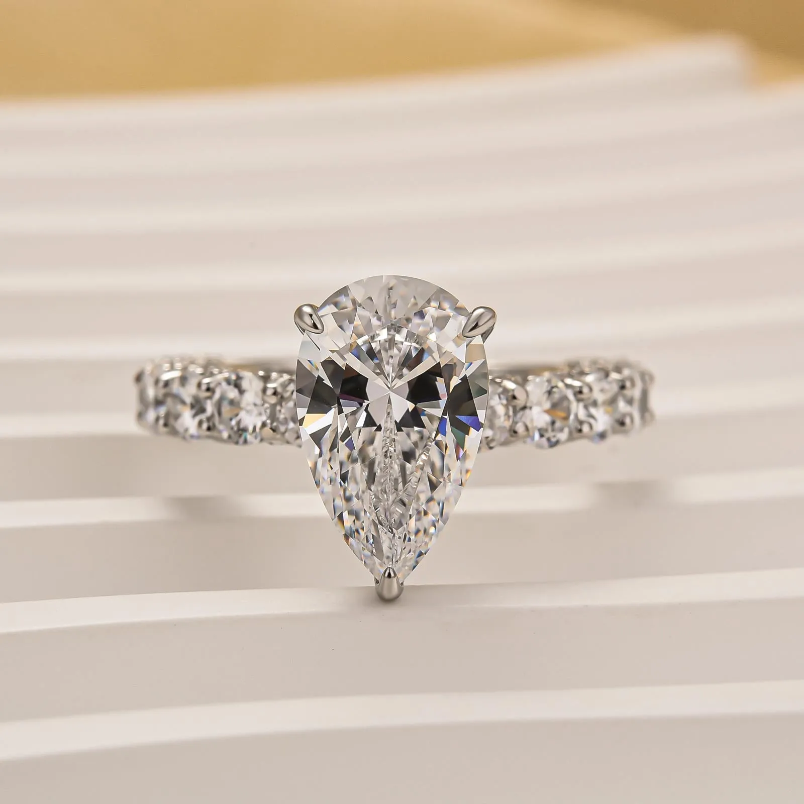 Statement Fit Polished Glam Louily Luxurious Pear Cut Engagement Ring In Sterling Silver