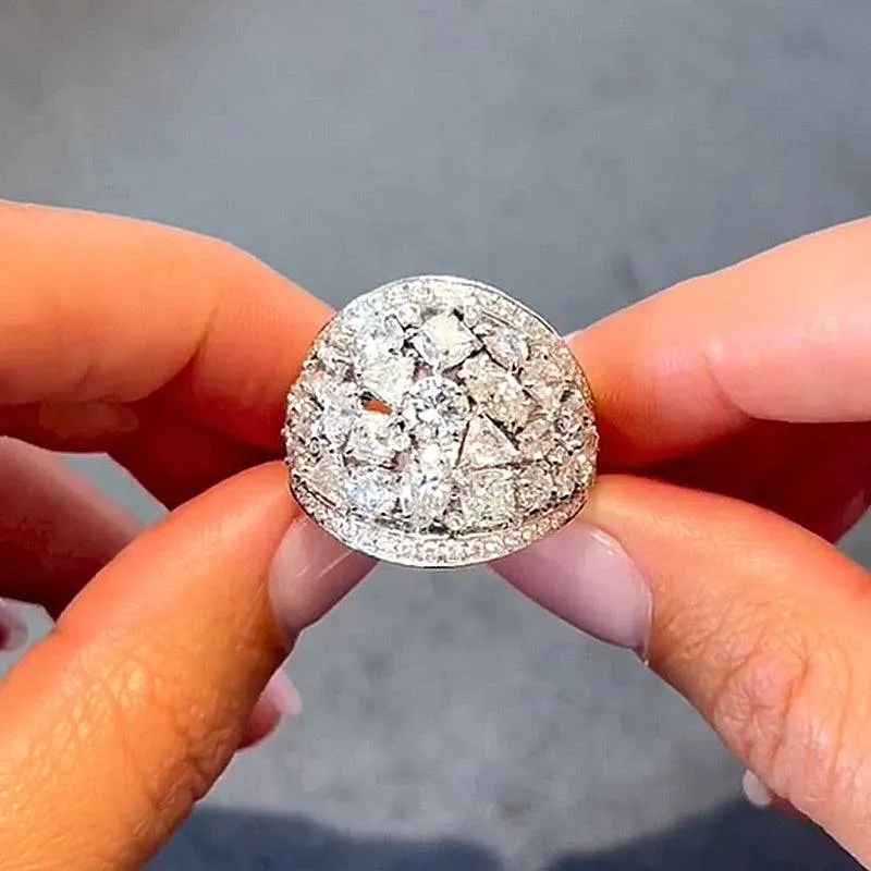 Louily Luxury Cluster Pave Wedding Band Metallic Touch