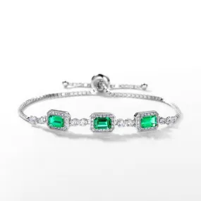 Weekend Light Smooth Feature Louily Luxury Emerald Cut Emerald Green Bracelet for Women In Sterling Silver