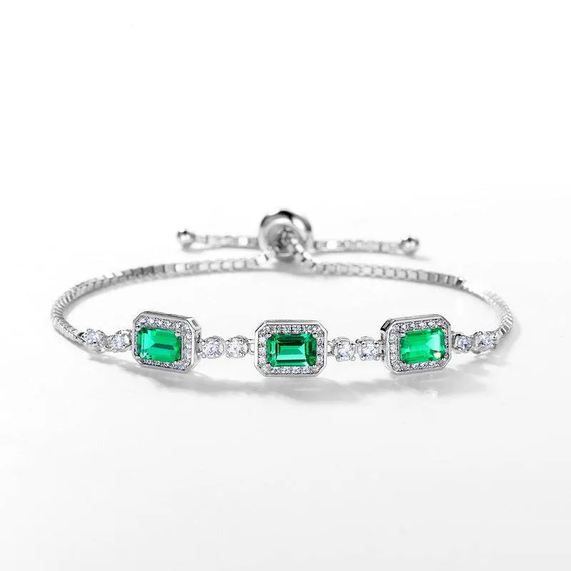 Weekend Light Smooth Feature Louily Luxury Emerald Cut Emerald Green Bracelet for Women In Sterling Silver