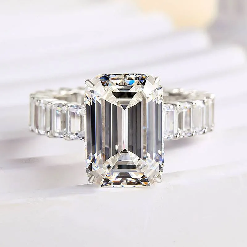 Shimmering Touch Exquisite Piece Louily Luxury Emerald Cut Engagement Ring In Sterling Silver