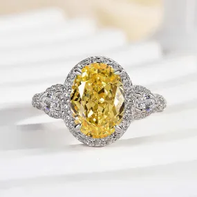 Louily Luxury Yellow Stone Halo Oval Cut Engagement Ring Shimmering Design