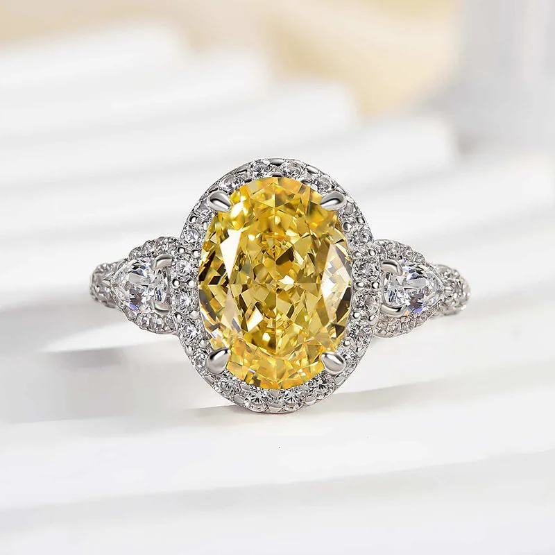 Louily Luxury Yellow Stone Halo Oval Cut Engagement Ring Shimmering Design