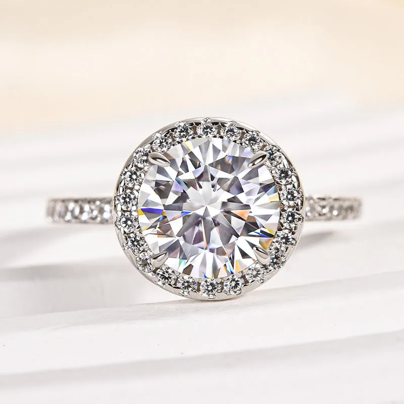 Layered Accent Louily Moissanite 2.0 Carat Halo Round Cut Engagement Ring