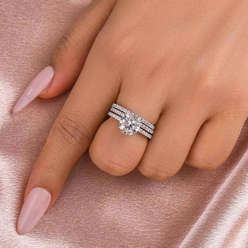 Louily Moissanite 2.0 Carat Round Cut 3PC Wedding Ring Set Elegant Creations Subtle Form
