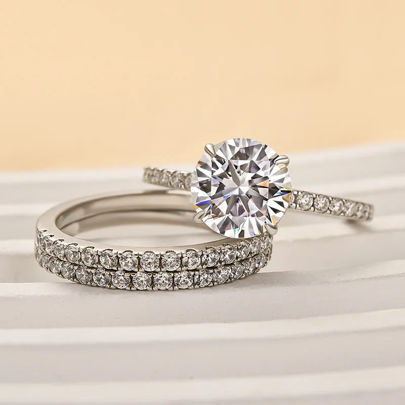 Pretty Accent Timeless Set Louily Moissanite 2.0 Carat Round Cut 3PC Wedding Ring Set
