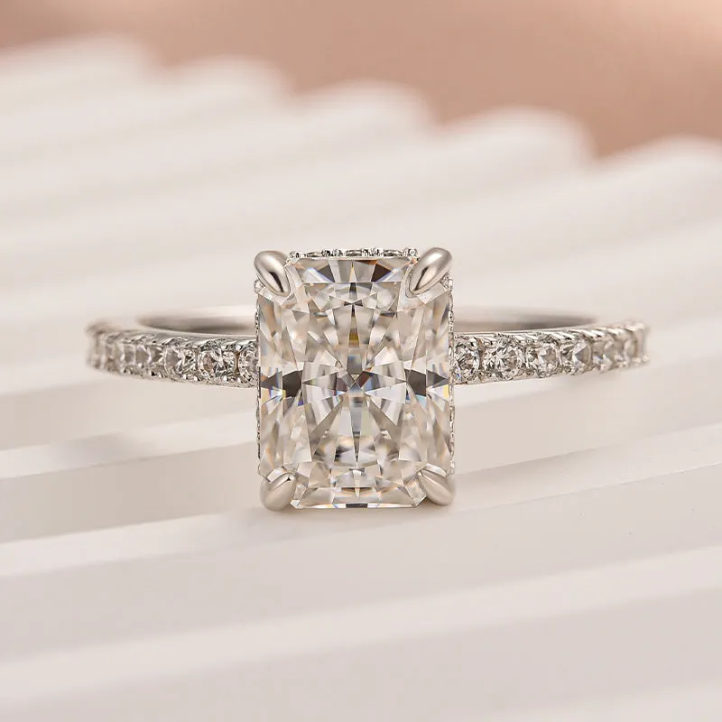 Louily Moissanite 2.0 CT Radiant Cut Engagement Ring In Sterling Silver Lifestyle Fit Ornate Design