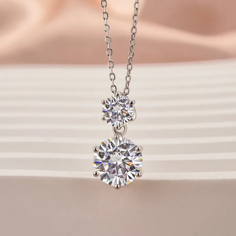 Louily Moissanite 3.8 Ct Round Cut White Gold Pendant Necklace Muted Finish