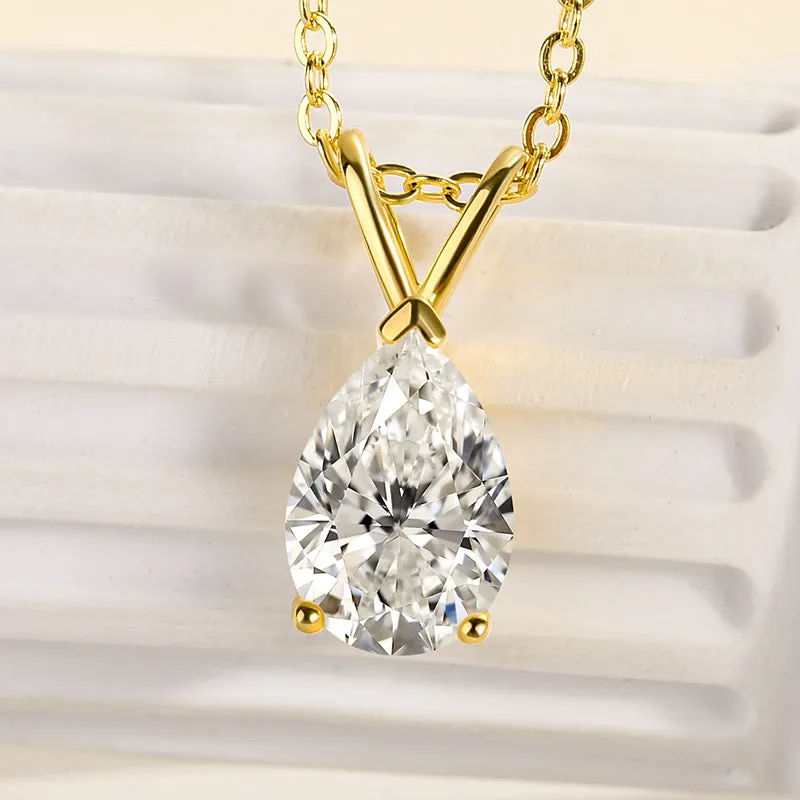 Louily Moissanite Classic Pear Cut Pendant Necklace Outdoor Glam Bold Layering