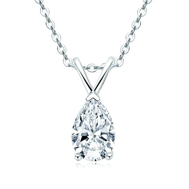 Louily Moissanite Classic Pear Cut Pendant Necklace City Style