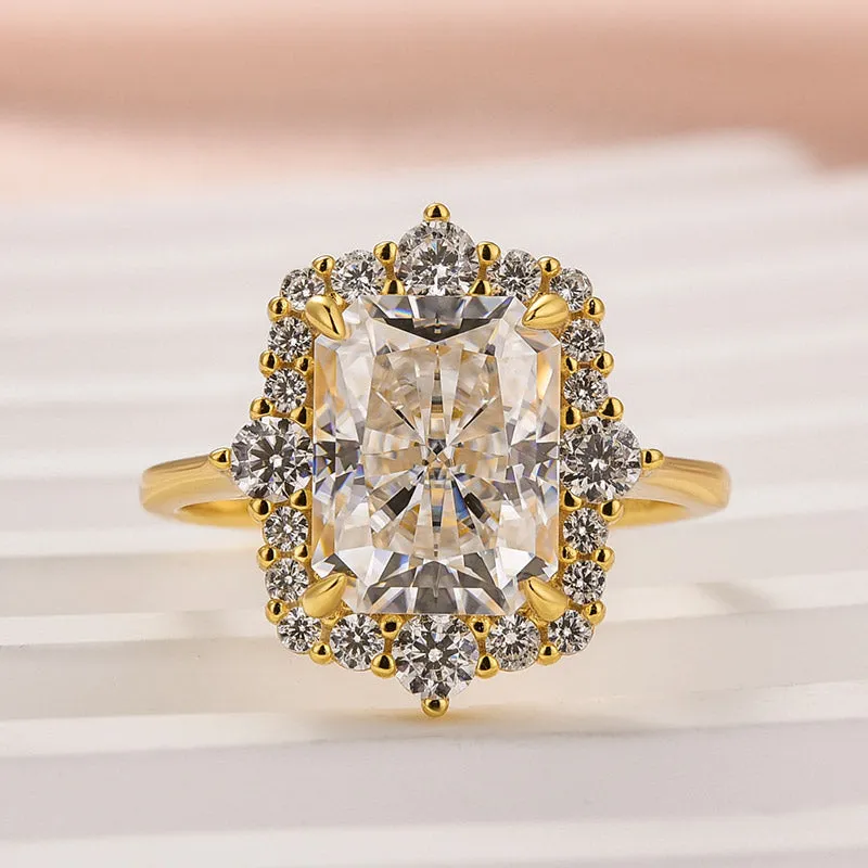 Luxury feature Party Design Louily Moissanite Vintage 3.0 Carat Halo Radiant Cut Engagement Ring In Sterling Silver