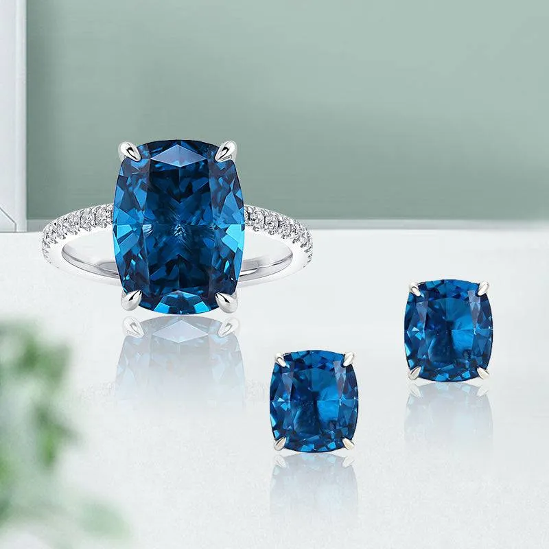 Subtle Pop Louily Noble Montana Blue Cushion Cut 2PC Jewelry Set